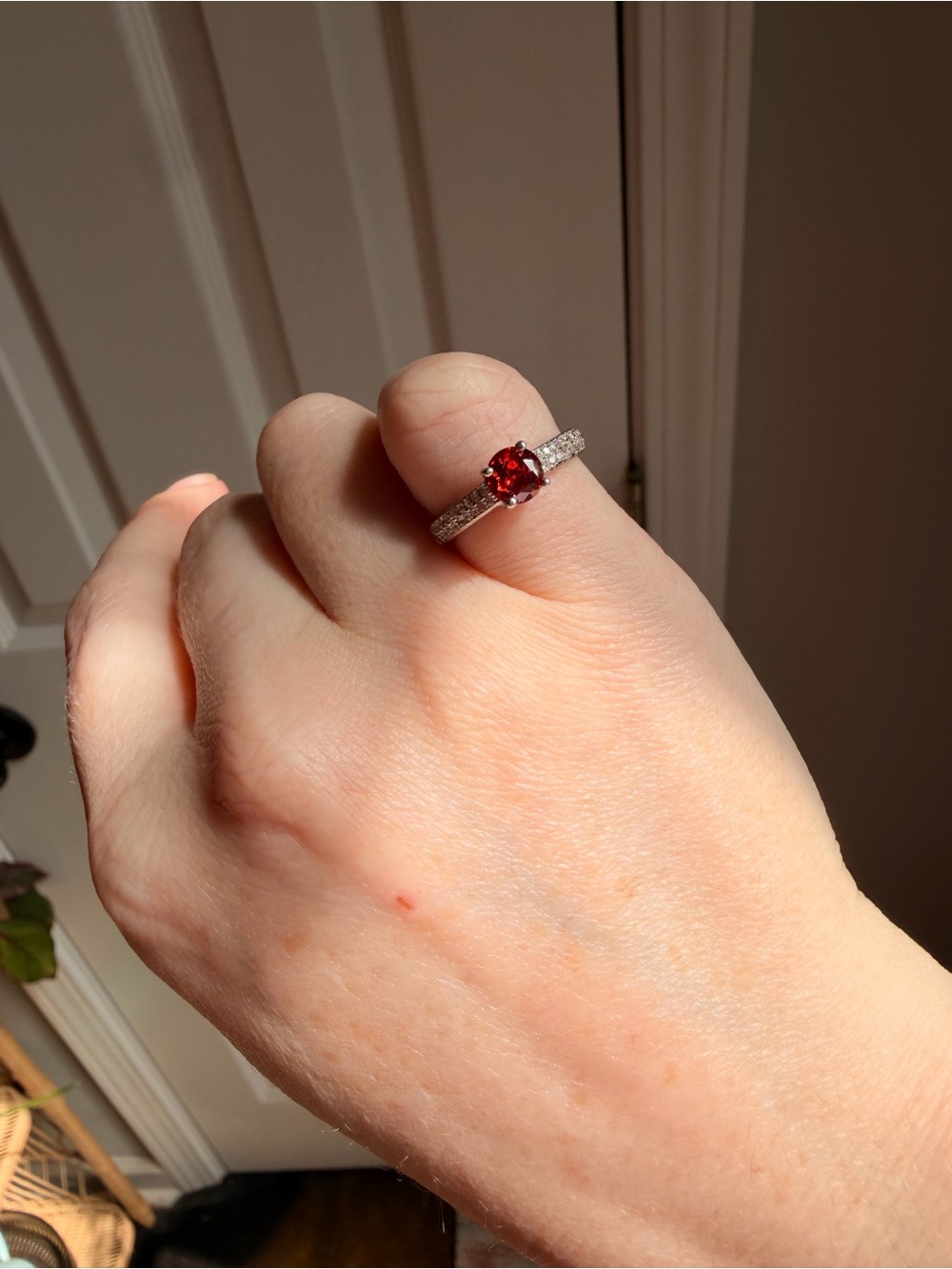 Silver Plated Garnet Solitaire Ring sz 5
